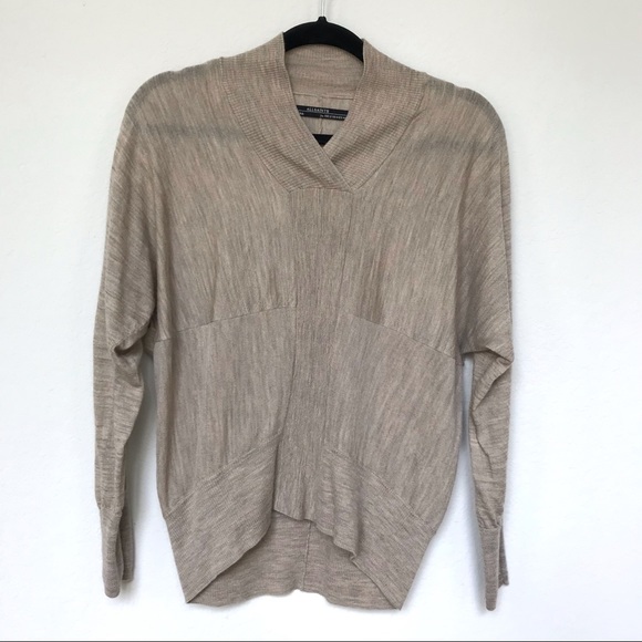 All Saints Tan Brown Jumper Sweater Wool V-Neck US 8 - Picture 1 of 9